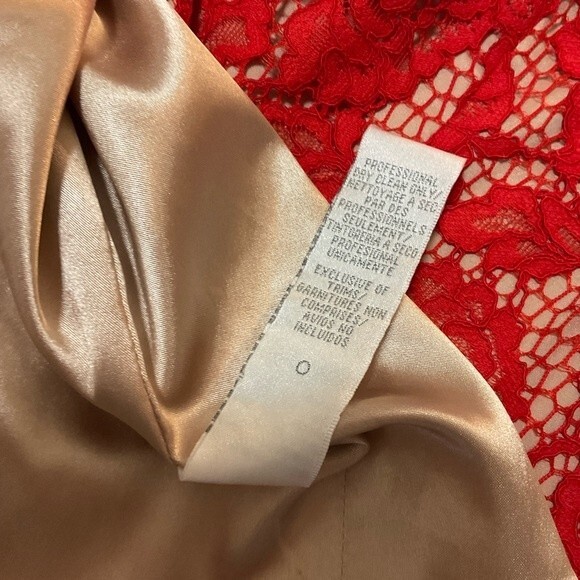 Theia Red Lace Midi Shift Dress US 10 Red Nude Sleeves Belted - Picture 7 of 7